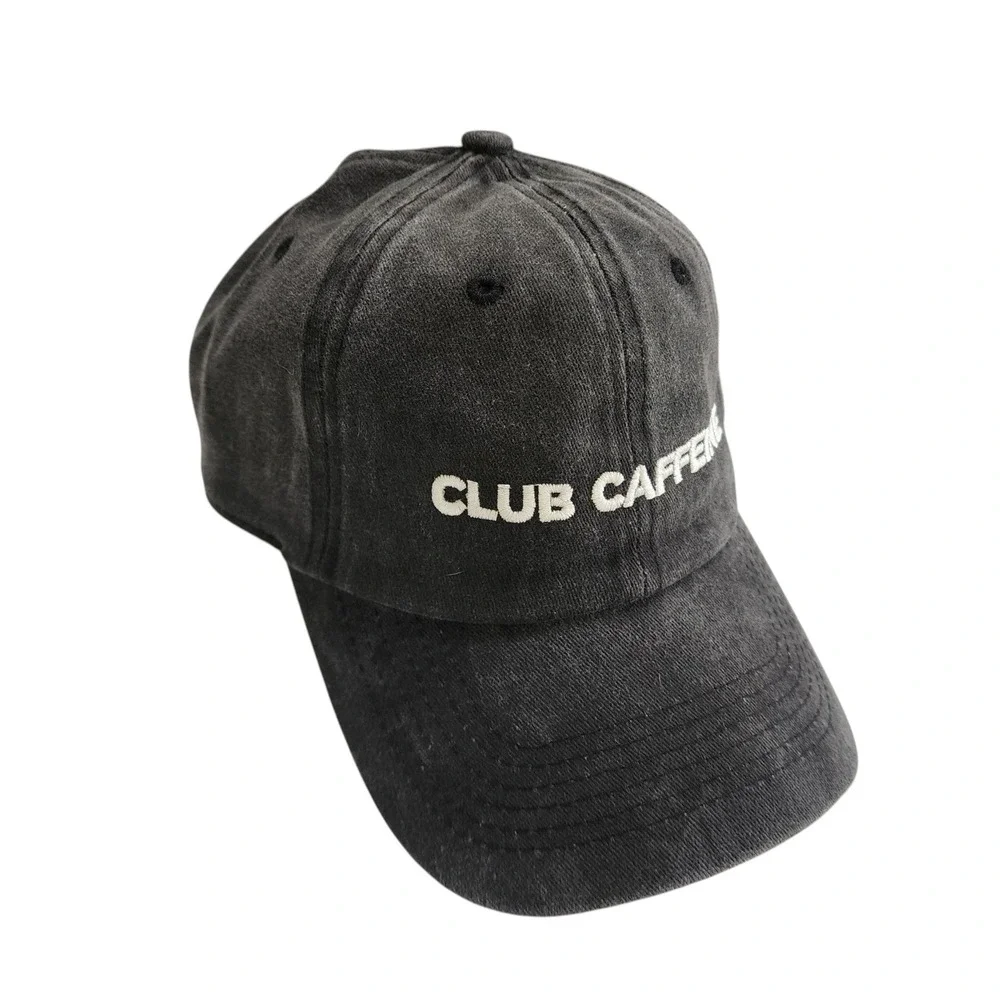 Ethos Club Caffeine Baseball‎ Cap One Size Washed Black 100% Cotton Dad Hat NWT